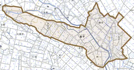 新平とその周辺の地図。町の範囲を重ねている