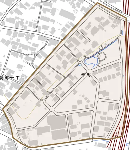 幸町とその周辺の地図。町の範囲を重ねている