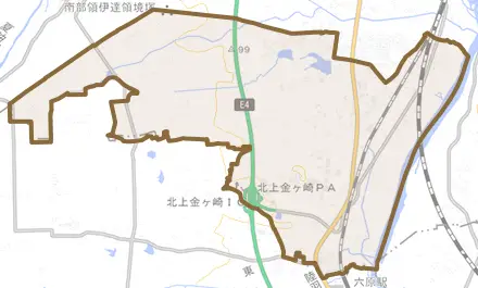 相去町とその周辺の地図。町の範囲を重ねている