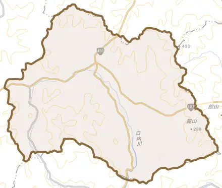 口内町とその周辺の地図。町の範囲を重ねている