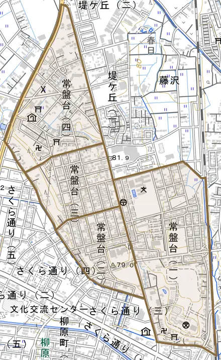 常盤台とその周辺の地図。町の範囲を重ねている