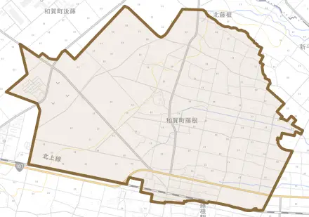 和賀町藤根とその周辺の地図。町の範囲を重ねている