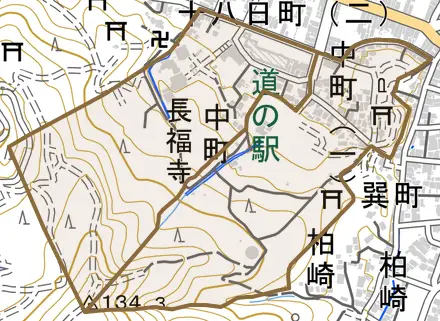 中町とその周辺の地図。町の範囲を重ねている
