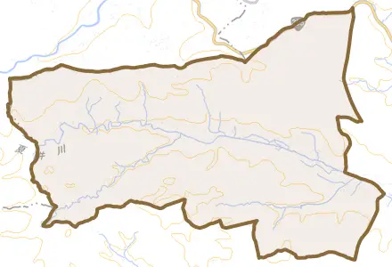 夏井町夏井とその周辺の地図。町の範囲を重ねている