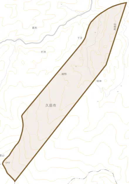 山根町細野とその周辺の地図。町の範囲を重ねている
