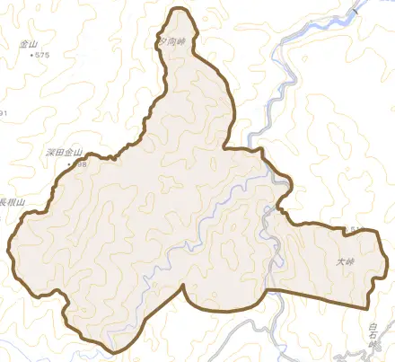 山根町深田とその周辺の地図。町の範囲を重ねている