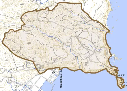 侍浜町麦生とその周辺の地図。町の範囲を重ねている