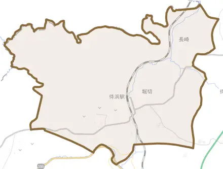 侍浜町堀切とその周辺の地図。町の範囲を重ねている