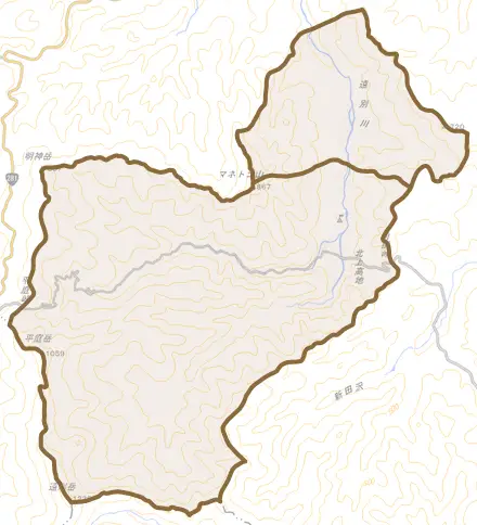 山形町霜畑とその周辺の地図。町の範囲を重ねている