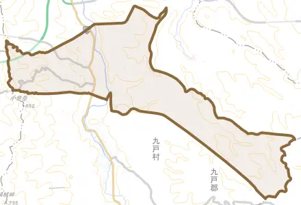 長興寺とその周辺の地図。町の範囲を重ねている