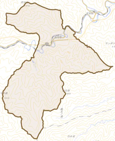 腹帯とその周辺の地図。町の範囲を重ねている