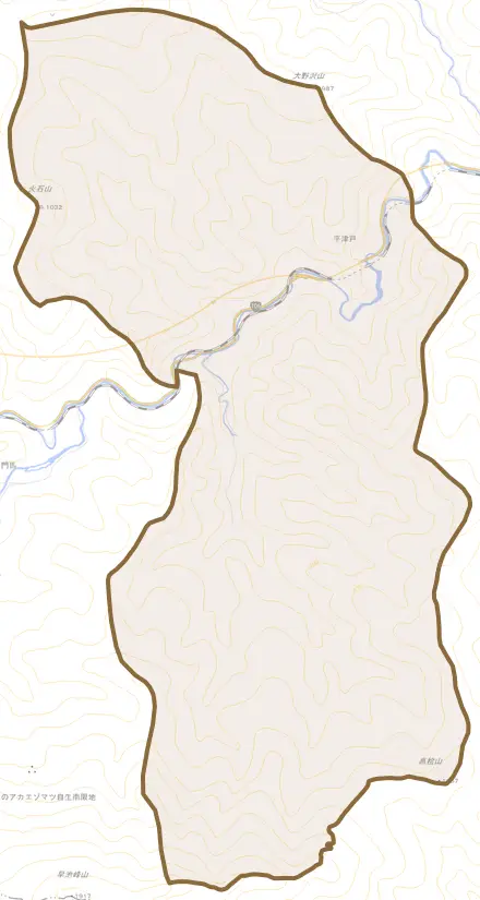 平津戸とその周辺の地図。町の範囲を重ねている