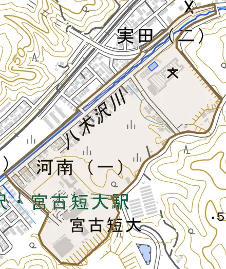河南とその周辺の地図。町の範囲を重ねている