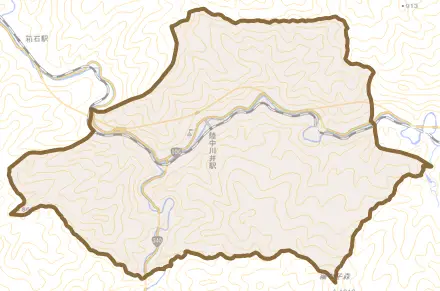 川井とその周辺の地図。町の範囲を重ねている