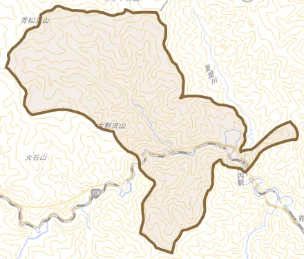 川内とその周辺の地図。町の範囲を重ねている