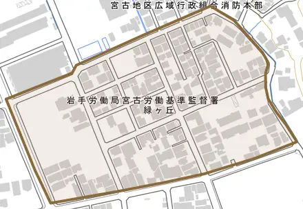 緑ヶ丘とその周辺の地図。町の範囲を重ねている