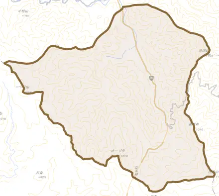 小国とその周辺の地図。町の範囲を重ねている