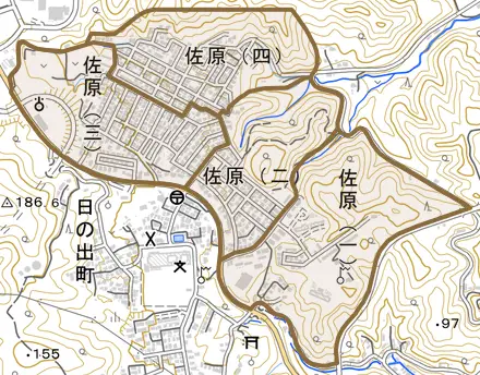 佐原とその周辺の地図。町の範囲を重ねている