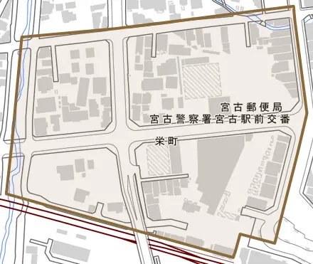 栄町とその周辺の地図。町の範囲を重ねている