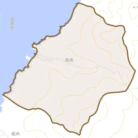 白浜とその周辺の地図。町の範囲を重ねている