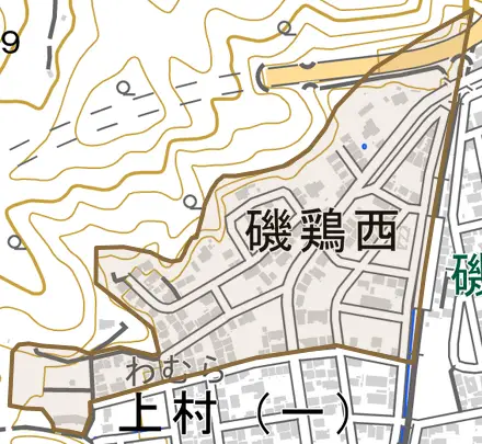 磯鶏西とその周辺の地図。町の範囲を重ねている