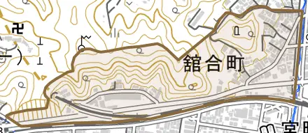舘合町とその周辺の地図。町の範囲を重ねている