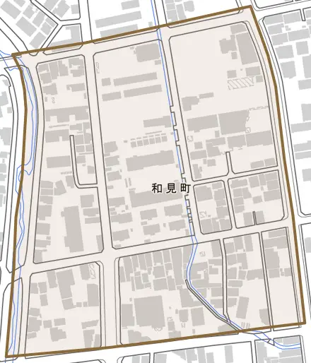 和見町とその周辺の地図。町の範囲を重ねている
