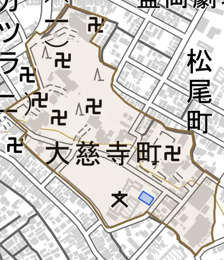 大慈寺町とその周辺の地図。町の範囲を重ねている