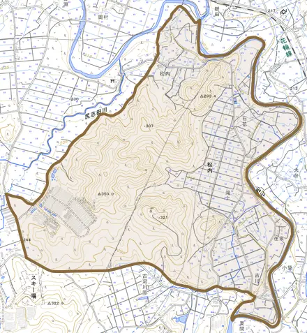 松内とその周辺の地図。町の範囲を重ねている