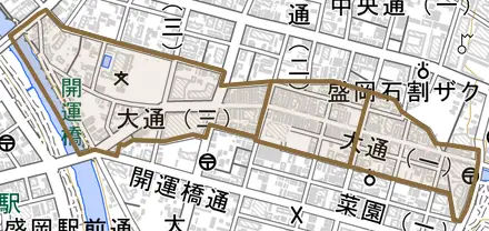 大通とその周辺の地図。町の範囲を重ねている