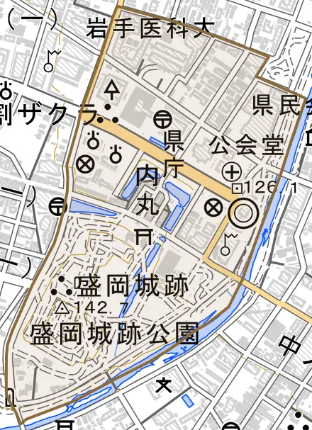 内丸とその周辺の地図。町の範囲を重ねている