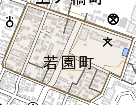 若園町とその周辺の地図。町の範囲を重ねている