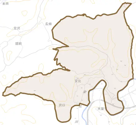 安比とその周辺の地図。町の範囲を重ねている