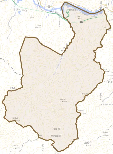 本屋敷とその周辺の地図。町の範囲を重ねている