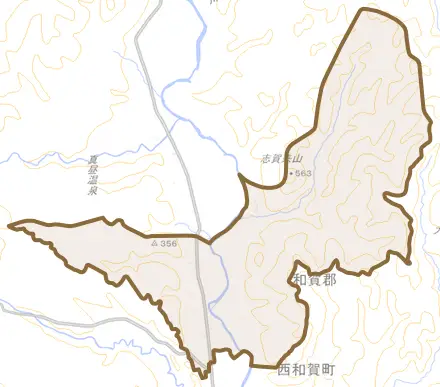 沢内字大野とその周辺の地図。町の範囲を重ねている
