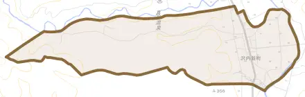 沢内字新町とその周辺の地図。町の範囲を重ねている