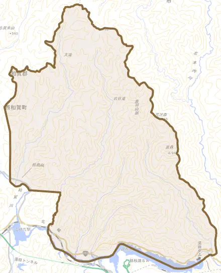 湯之沢とその周辺の地図。町の範囲を重ねている