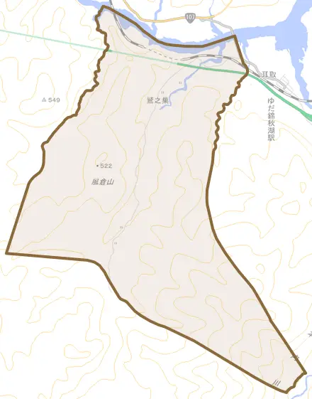 鷲之巣とその周辺の地図。町の範囲を重ねている