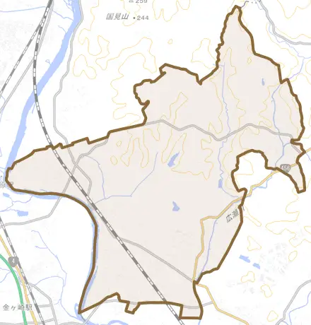 江刺稲瀬とその周辺の地図。町の範囲を重ねている