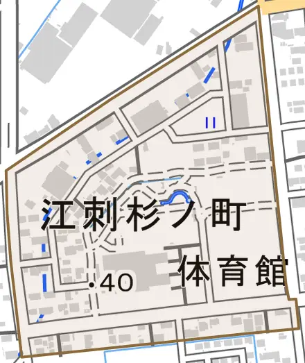 江刺杉ノ町とその周辺の地図。町の範囲を重ねている