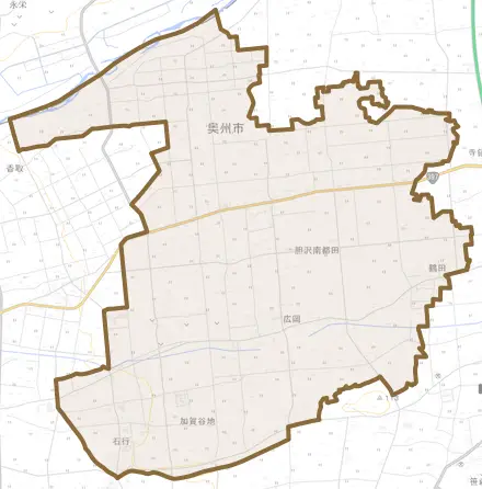 胆沢南都田とその周辺の地図。町の範囲を重ねている