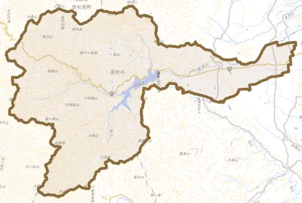 胆沢若柳とその周辺の地図。町の範囲を重ねている