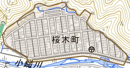 桜木町とその周辺の地図。町の範囲を重ねている