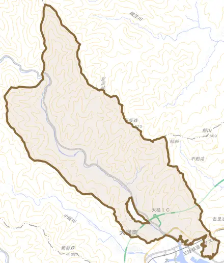 大槌とその周辺の地図。町の範囲を重ねている