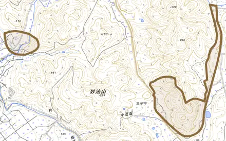 赤沢とその周辺の地図。町の範囲を重ねている