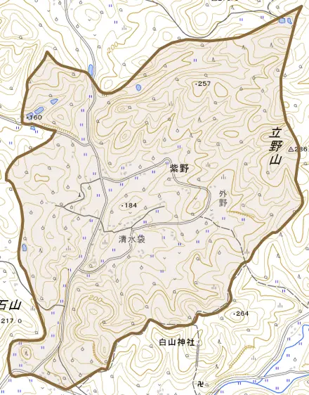 紫野とその周辺の地図。町の範囲を重ねている