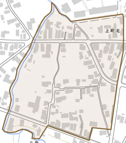 八卦とその周辺の地図。町の範囲を重ねている
