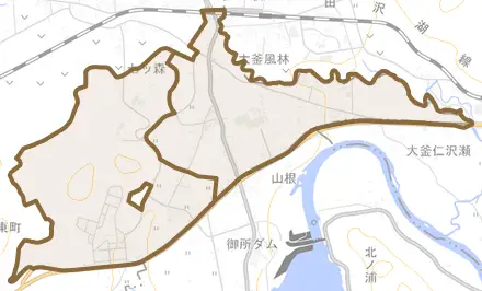 板橋とその周辺の地図。町の範囲を重ねている