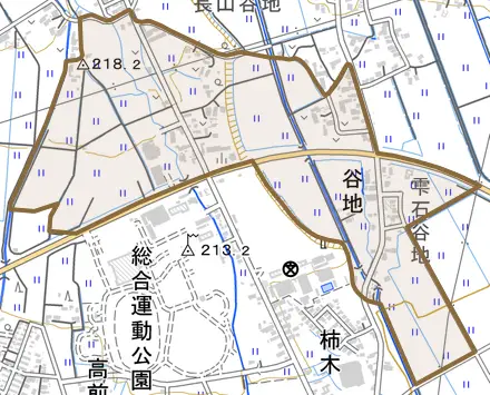 柿木とその周辺の地図。町の範囲を重ねている