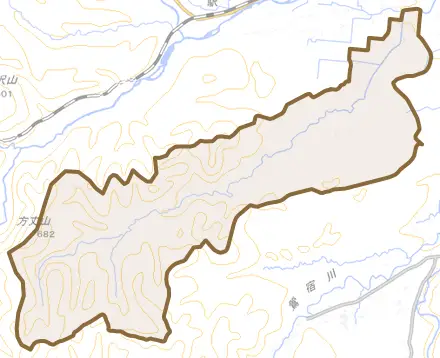 御明神天川とその周辺の地図。町の範囲を重ねている